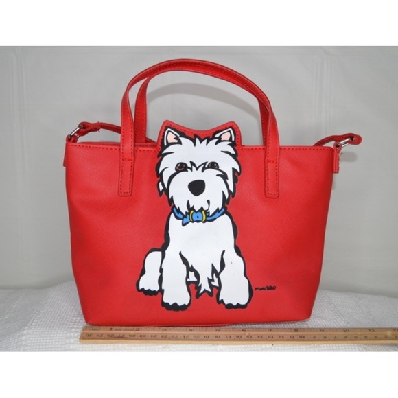 Marc Tetro Red Westie Dog Small Tote Top Handle Crossbody Bag Handbag - Picture 1 of 6